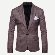 Shein Men Single Button Split Back Plaid Blazer