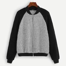 Shein Fuzzy Panel Raglan Sleeve Houndstooth Coat