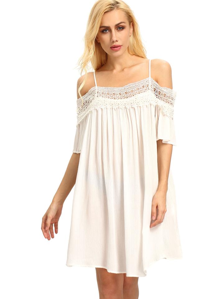 Shein Panelled Cold Shoulder With Lace Frill Cuff Pleated Dress