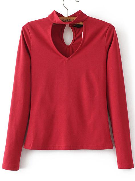 Shein Red Choker V Neck Casual Top