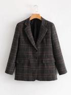 Shein Double Button Dual Pocket Plaid Blazer