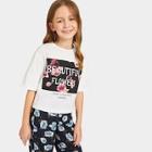 Shein Girls Floral And Letter Tee And Tapered Pants Set