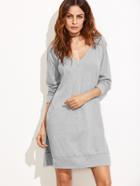 Shein Heather Grey Double V Neck Slit Sweatshirt Dress