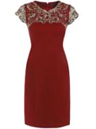 Shein Red Gauze Embroidered Sheath Dress