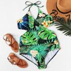 Shein Plus Palm Print Wrap Swimsuit