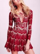 Shein Red Long Sleeve Rouge Lace Dress