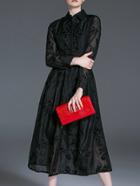 Shein Black Sheer Embroidered Belted Dress