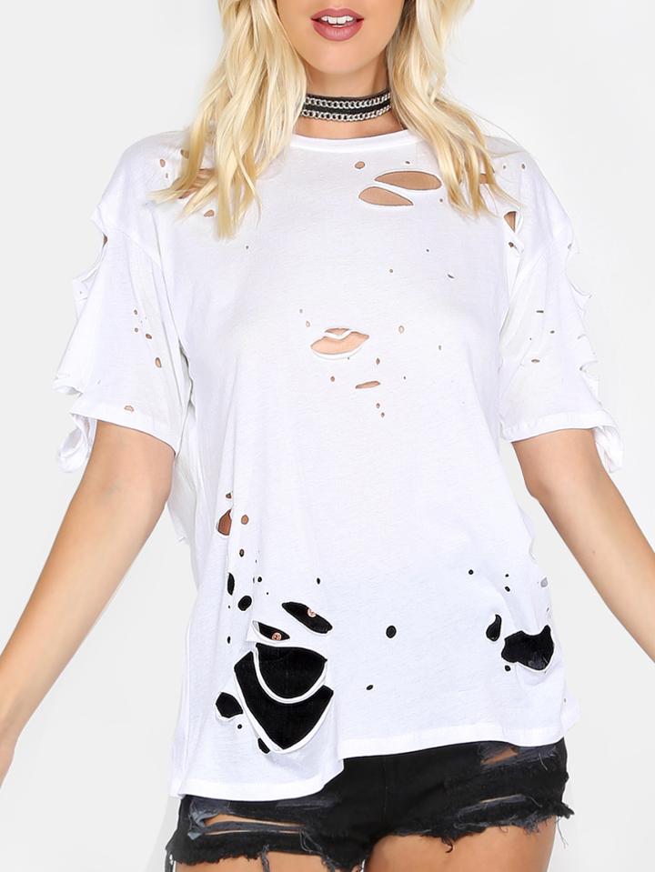 Shein Distressed Round Neck Tee