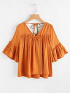 Shein Double V Neck Bell Sleeve Frill Tiered Top