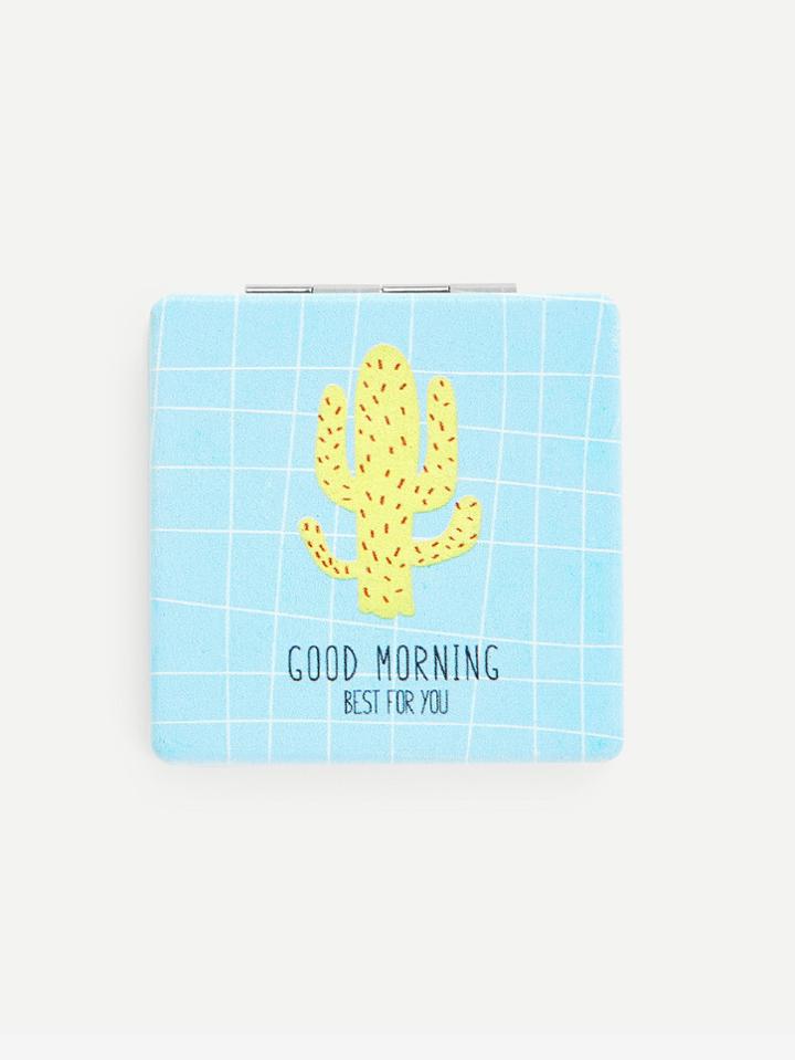 Shein Cactus Print Plaid Foldover Makeup Mirror