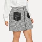 Shein Plus Contrast Pu Panel Zip Up Tweed Skirt