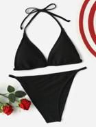 Shein Tie Halter Neckline Textured Thong Bikini Set