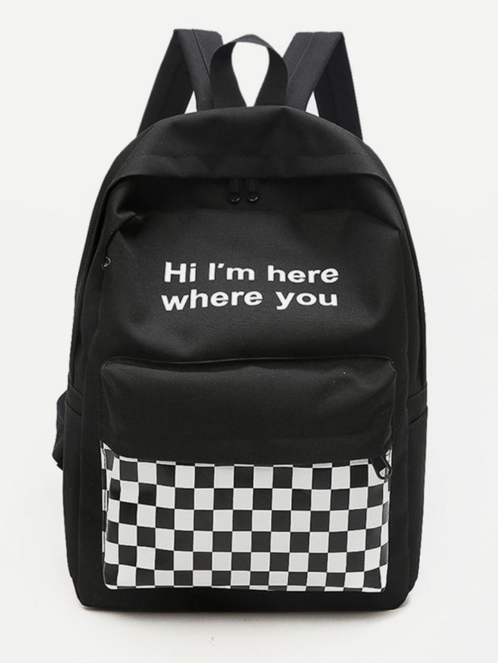 Shein Slogan Print Gingham Backpack