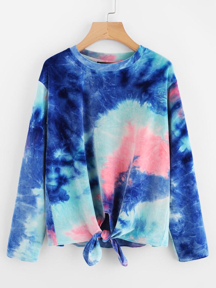 Shein Knot Front Tie Dye Velvet Tee