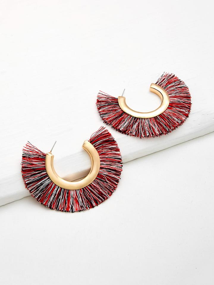 Shein Fringe Detail Fan Shaped Stud Earrings