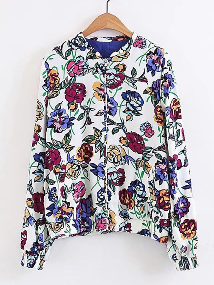 Shein Floral Print Elastic Cuff Jacket