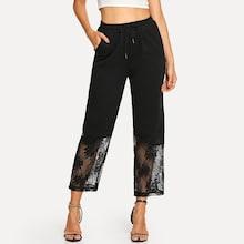 Shein Drawstring Waist Contrast Lace Pants