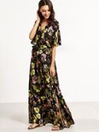 Shein Floral Print Split V Neck Wrap Maxi Dress