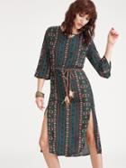 Shein Vintage Print Slit Side Ruffle Hem Dress