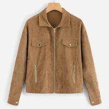 Shein Solid Zip Up Corduroy Coat