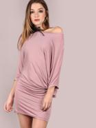 Shein Purple Asymmetric Shoulder Dolman Sleeve Dress