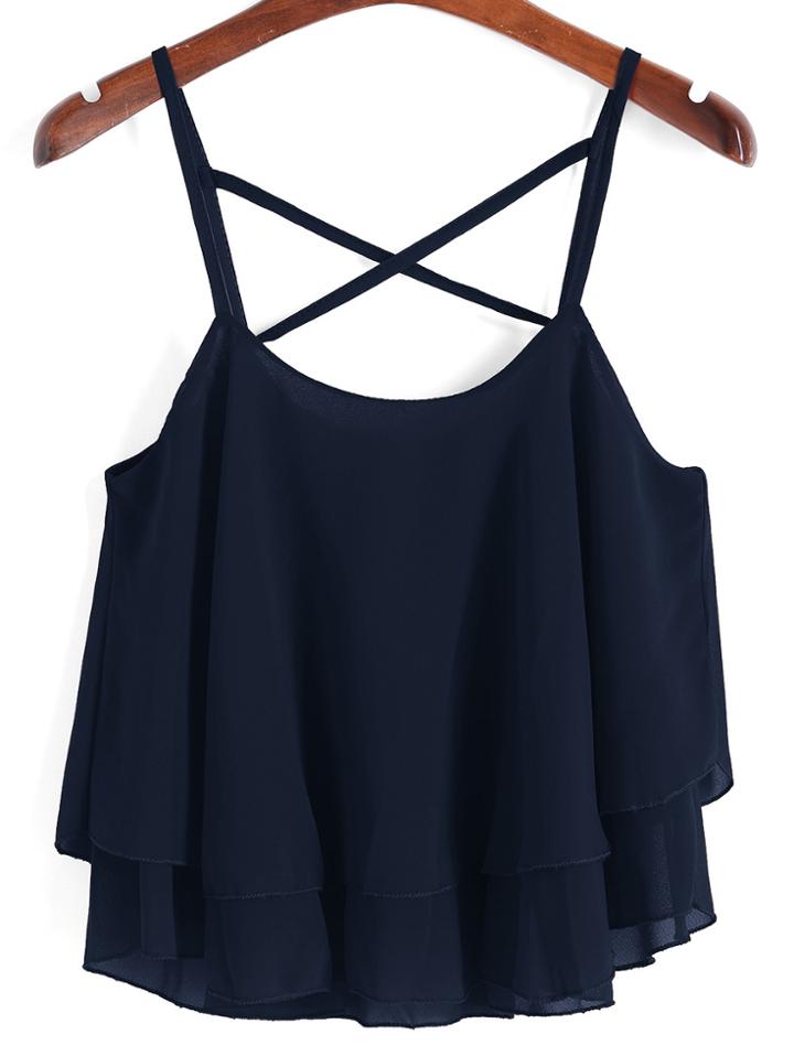 Shein Navy Lattice Layered Chiffon Cami Top
