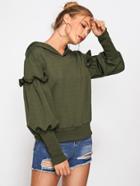 Shein Frill Detail Ribbed Trim Hoodie