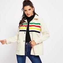 Shein Contrast Tape Pocket Front Button Up Jacket