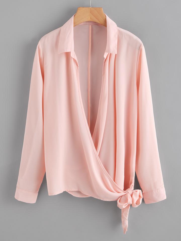 Shein Deep V Neck Knot Side Blouse