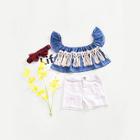 Shein Girls Fringe Crop Top With Destroyed Shorts