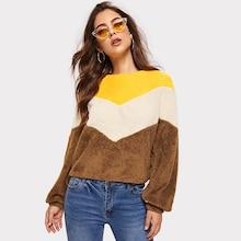 Shein Color Block Teddy Pullover