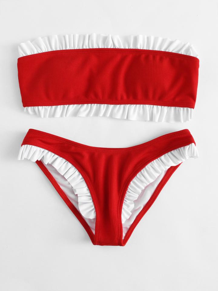 Shein Ruffle Trim Bandeau Bikini Set