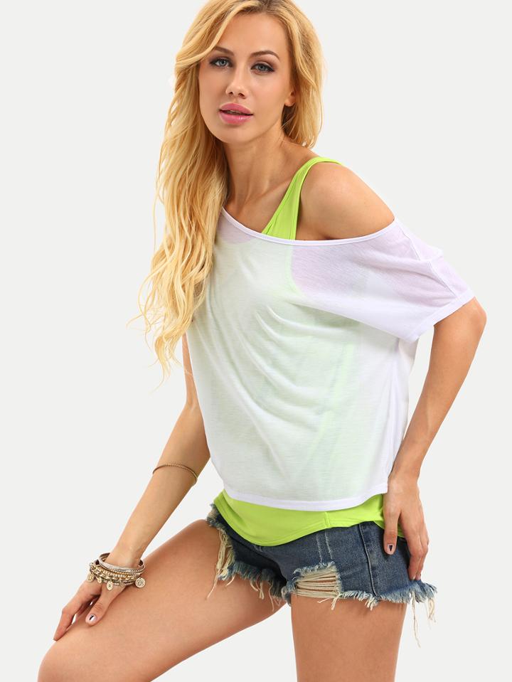 Shein Green Tank Top With White T-shirt