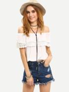 Shein Lace Trimmed Ruffled Off-the-shoulder Top