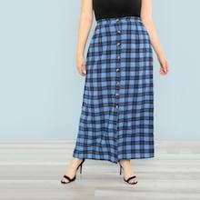 Shein Plus Button Front Plaid Bodycon Skirt