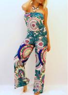 Rosewe Strapless Ankle Length Totem Print Jumpsuit
