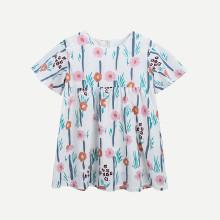 Shein Girls Floral Print Conceal Zip Back Dress