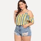 Shein Plus Striped Single Breasted Blouse