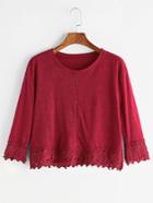 Shein Burgundy Contrast Crochet T-shirt