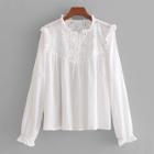 Shein Eyelet Embroidered Frill Trim Blouse