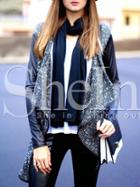 Shein Black Draped Collar Pu Leather Sleeve Asymmetric Coat