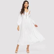 Shein Symmetric Embroidered Lantern Sleeve Flare Hijab Dress