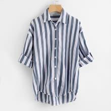 Shein Plus Striped High Low Blouse