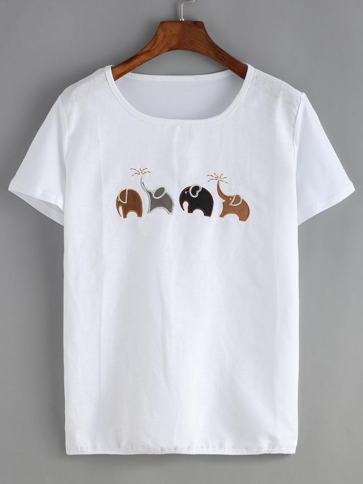 Shein Elephant Embroidered T-shirt