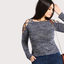 Shein Plus Crisscross Open Shoulder Space Dye T-shirt