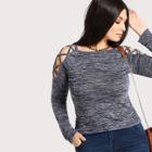 Shein Plus Crisscross Open Shoulder Space Dye T-shirt