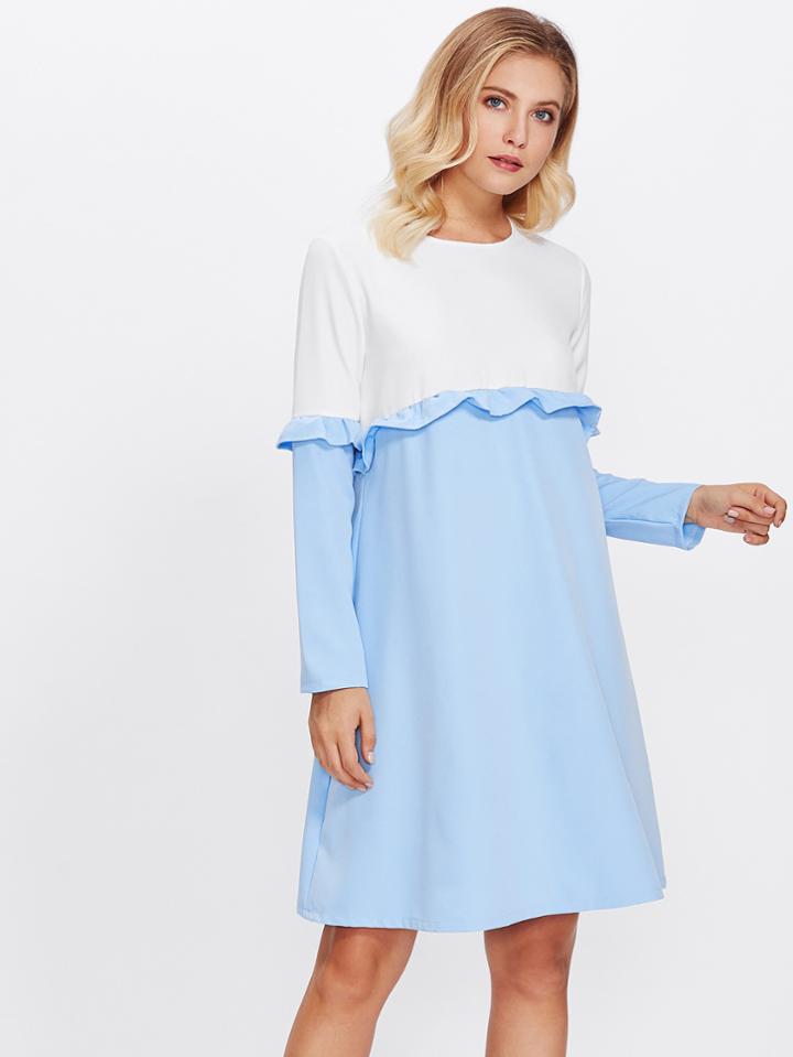 Shein Color Block Frill Trim Dress