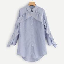 Shein Flounce Trim Curved Hem Striped Shirt