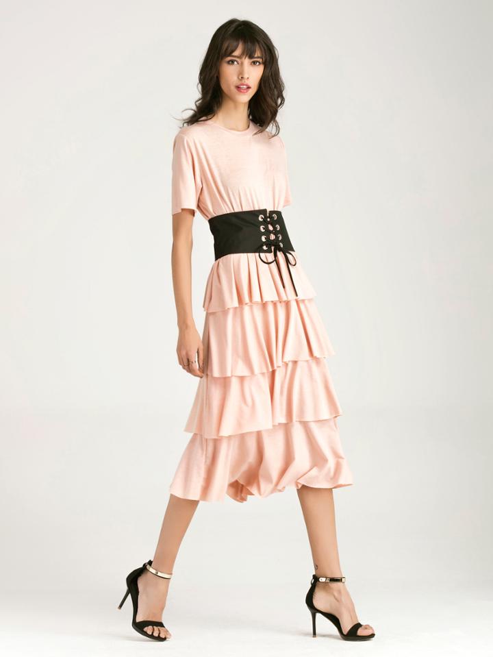 Shein Frill Tiered Dress With Obi