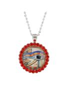 Shein Ethnic Style Red Color Rhinestone Eye Shape Pendant Necklace